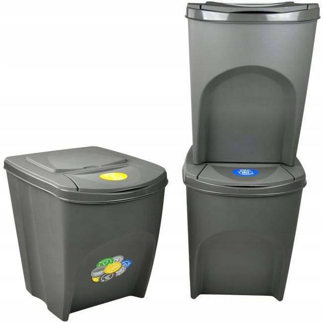 TIENDA EURASIA® Cubos de Reciclaje para el Hogar - Pack de 3 Cubos de  Basura de Cocina Apilables - 3x25L - Tapa Abatible en 3 Colores