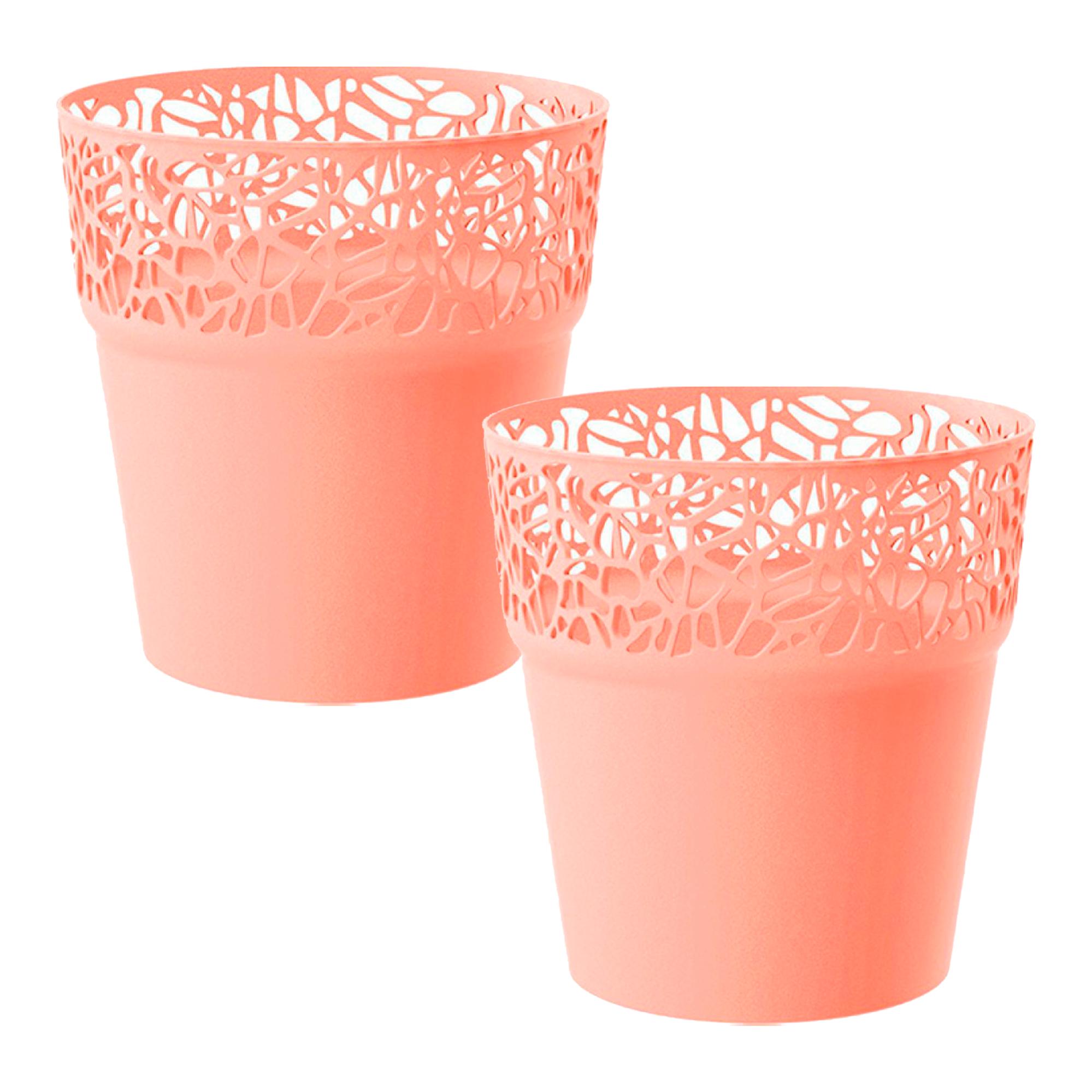 2x rotondo vaso di fiori di plastica sabbioso rotondo in colore grigio 18,9 (lungo) x 18.9 (larghezza) x 16.5 (alto) cm