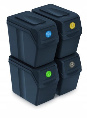 Lot De 4 Poubelles De Tri SORTIBOX KEDEN – Blanc 80L Total – Couvercle Avant, Empilables – Idéal Cuisine, Espace Limité