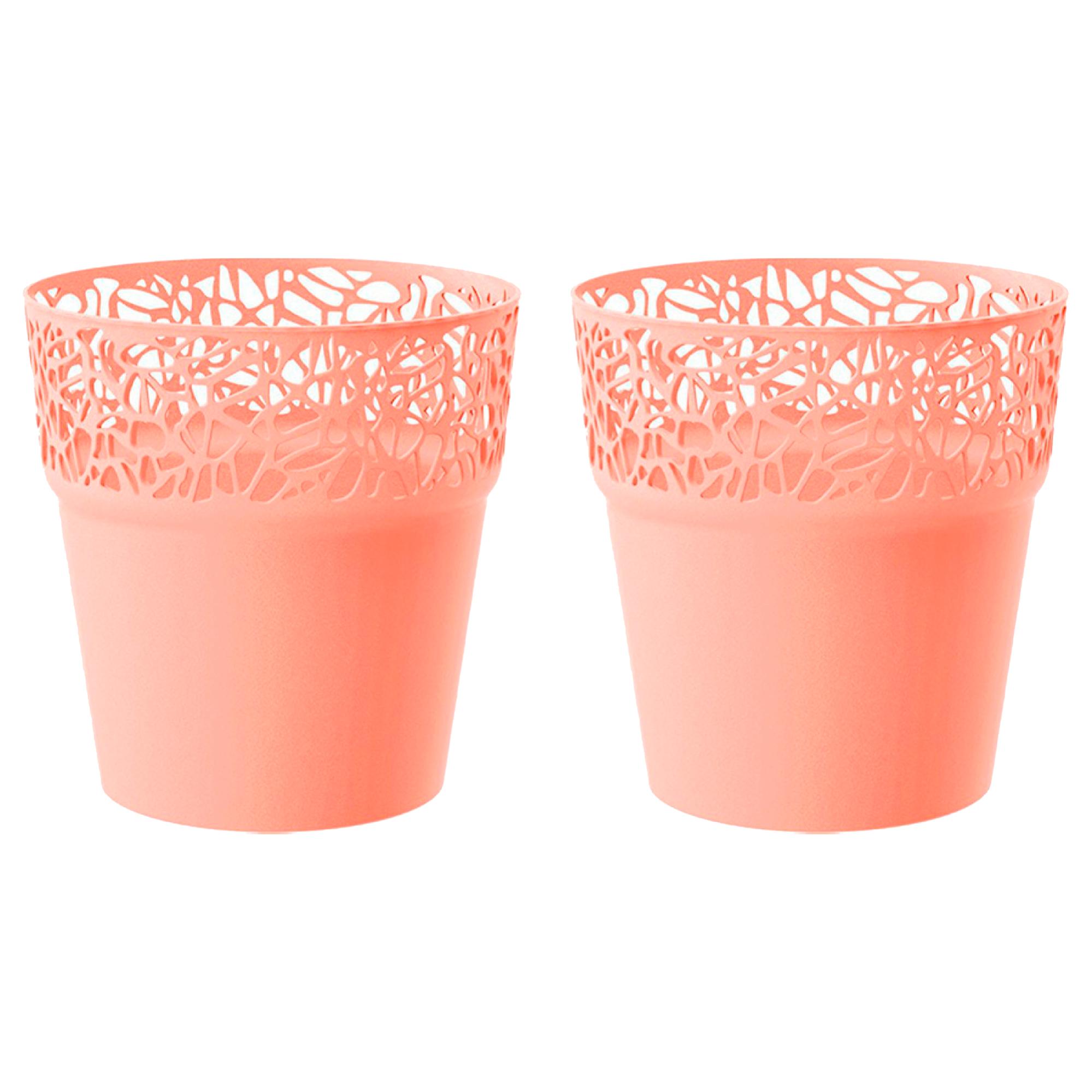2 Vasi Rotondi Sandy In Plastica Sabbiosa Bianca - 15,8 X 13,8 Cm - 1,7 Litri - Design Scanalato