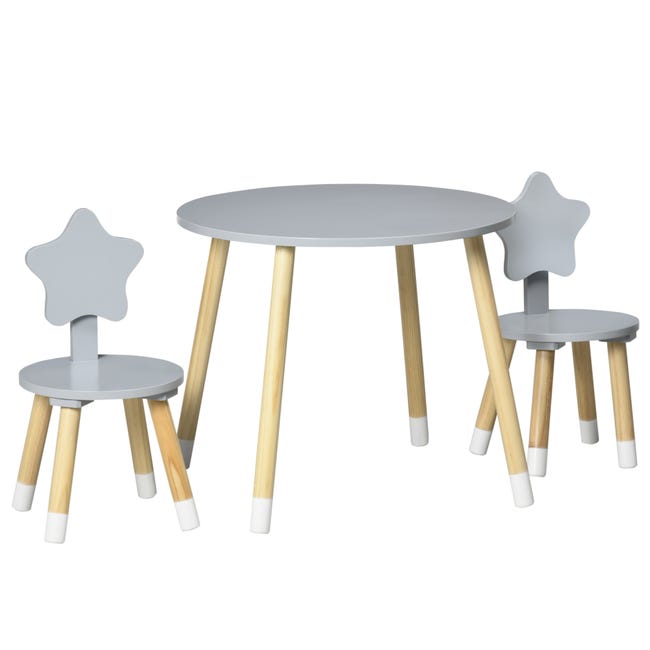 Juego de mesa y 2 sillas de madera para niños HOMCOM Ø59x50 cm gris