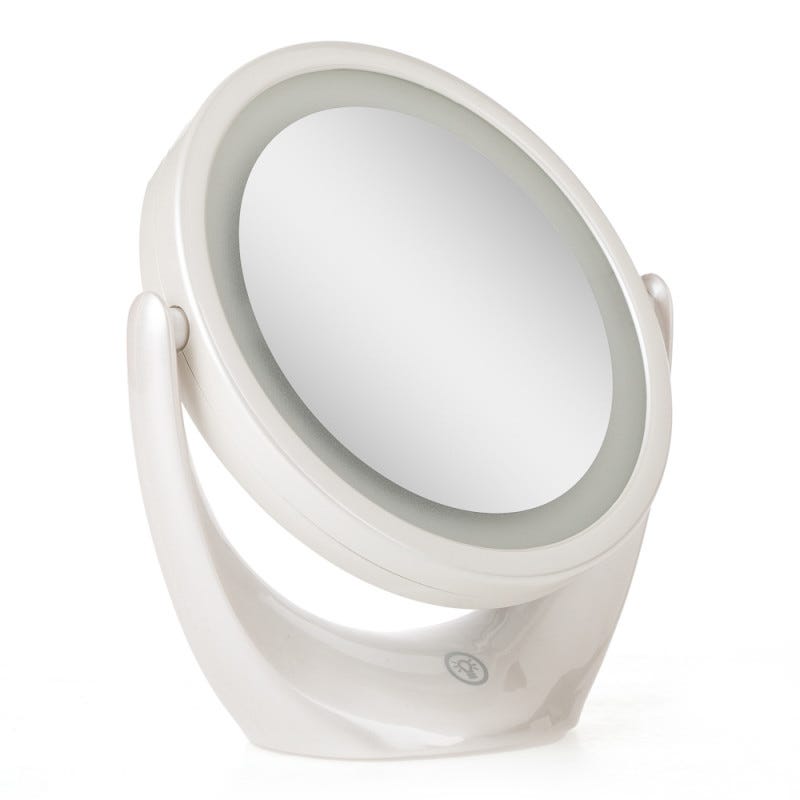 Espelho de Maquilhagem com Iluminação - Espelho de maquiagem de vaidade  iluminado com três dobras com ampliação de 3x/2x/1x,Luz LED e tela sensível  ao toque, espelho cosmético de bancada, Lereca