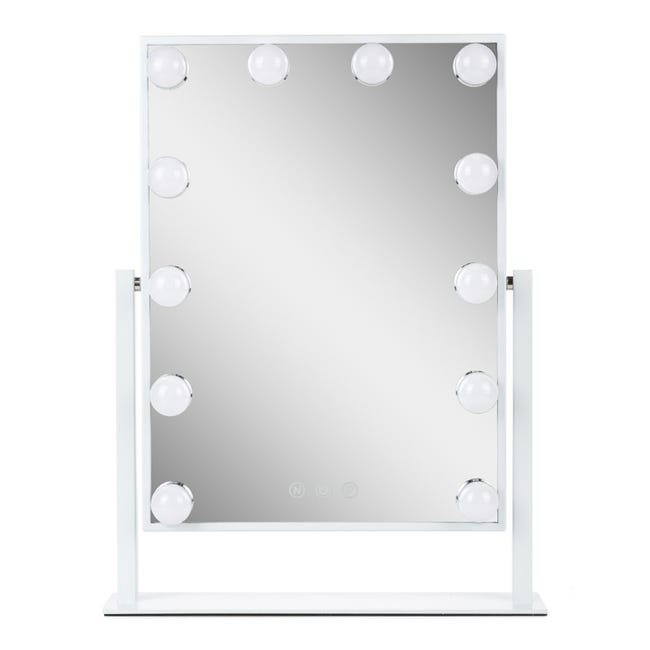 HOMCOM Espejo de Maquillaje Espejo Iluminado de Mesa con 12 Luces