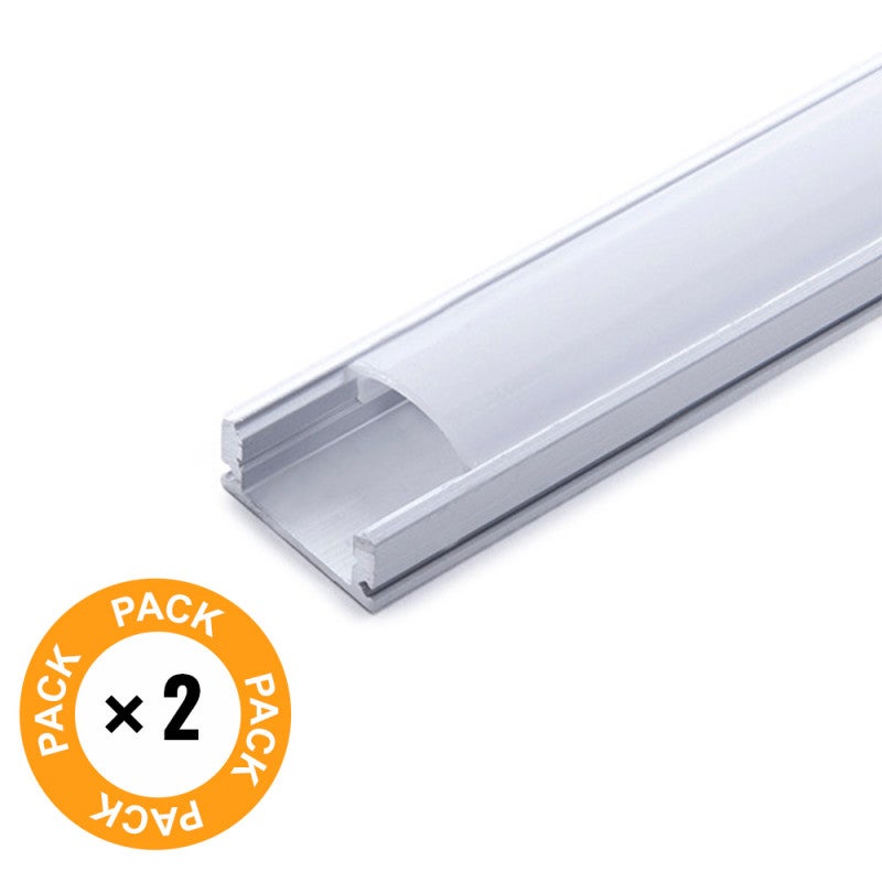 Pack 2 perfil de aluminio para leds difusor opal tira 2m