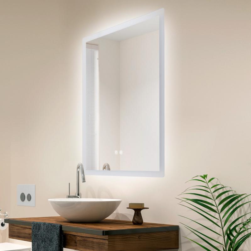Specchio per bagno illuminato rettangolare e antiappannante 50 x 80 cm