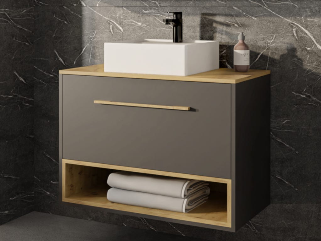 Meuble de salle de bain suspendu anthracite avec vasque à poser - 80 cm