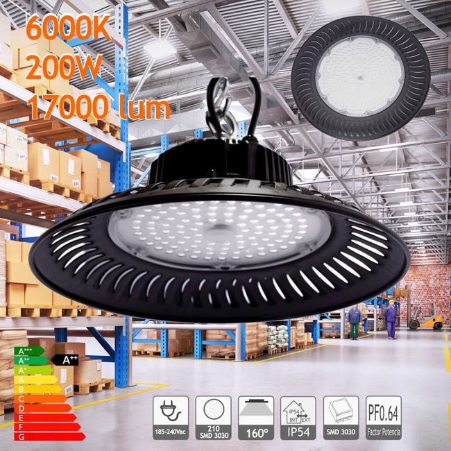 UFO Industrial 200W LED High Bay, Blanc Froid 6000K