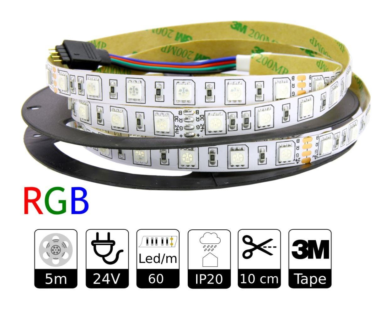 Striscia Led 24V RGB, per Indoor IP20 60led/m Smd5050 Adesivo 3m ...