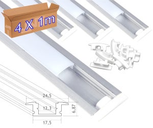 Profilé aluminium 5 Mètres encastrable ( 5 x 1 mètre ) diffuseur