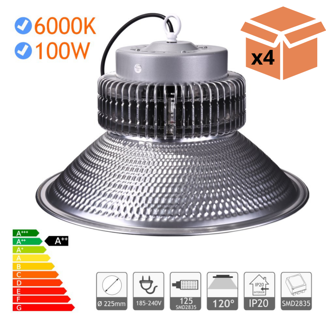 Pack x4 LED High Bay, 10 000 Lumens Consommation 100W, Eclairage