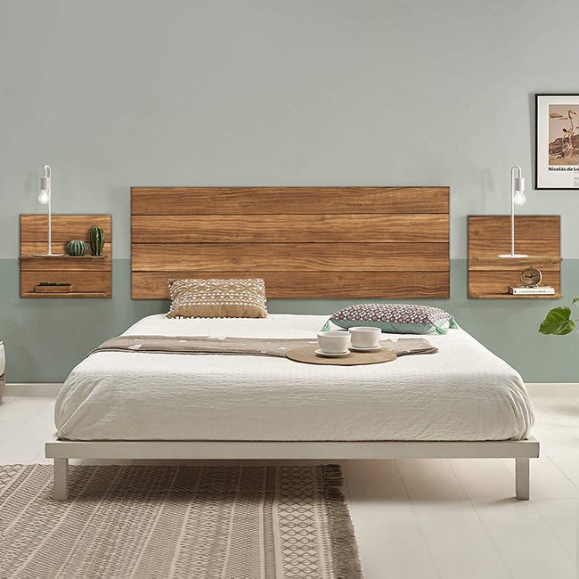 Cabecero y 2 mesitas madera maciza cama 150 cm | Leroy