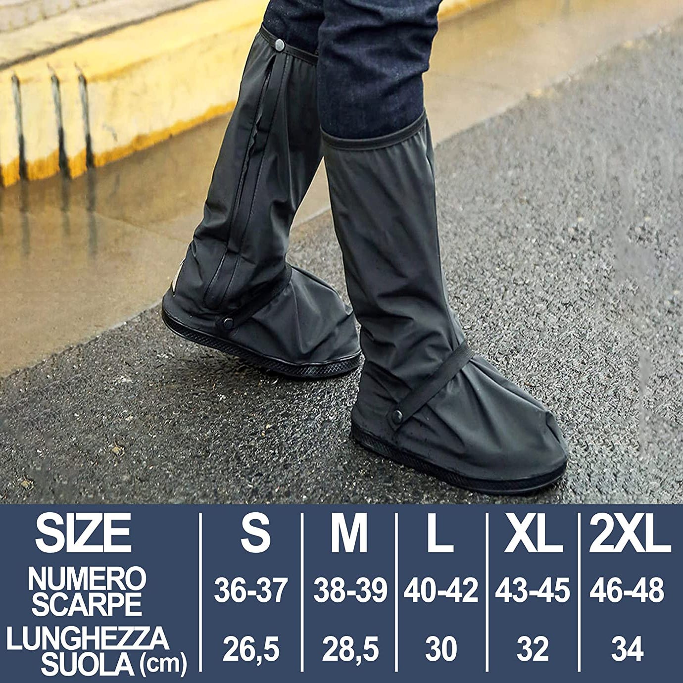 Copriscarpe impermeabile PVC con cerniera unisex antiscivolo pieghevole e  riutilizzabile per pioggia o neve Tg M 38-39