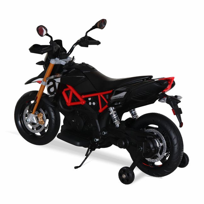 Aprilia noire Dorsoduro 900. moto électrique pour enfants 12V 4.5