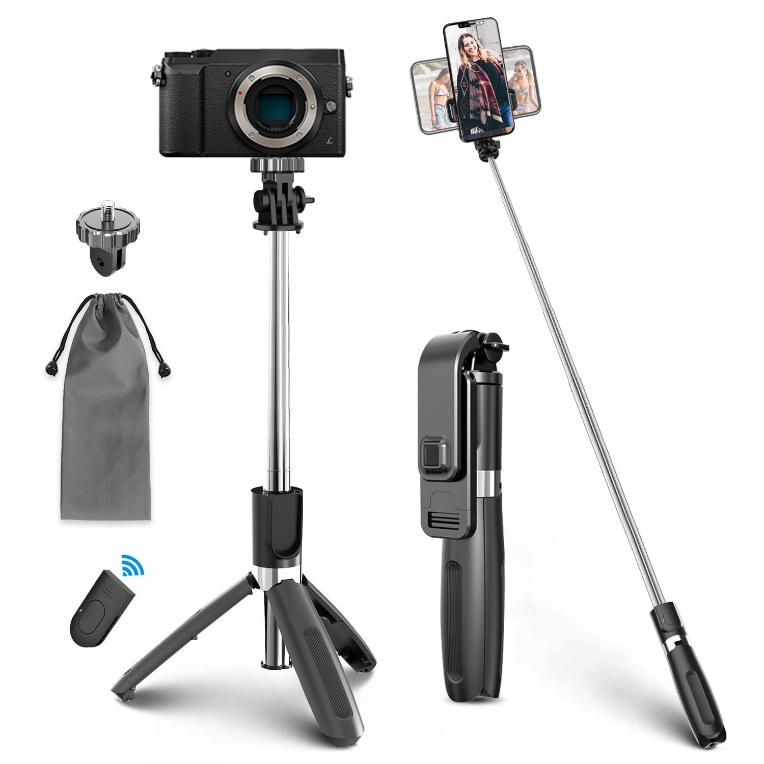 Gahenwo 153cm Tripé para Telemóvel & Bastão de Selfie com controlo remoto  para telemóvel 4-7, suporte de tripé portátil para smartphone compatível  com iPhone Android, leve para viagens, selfies, gravação de vídeo