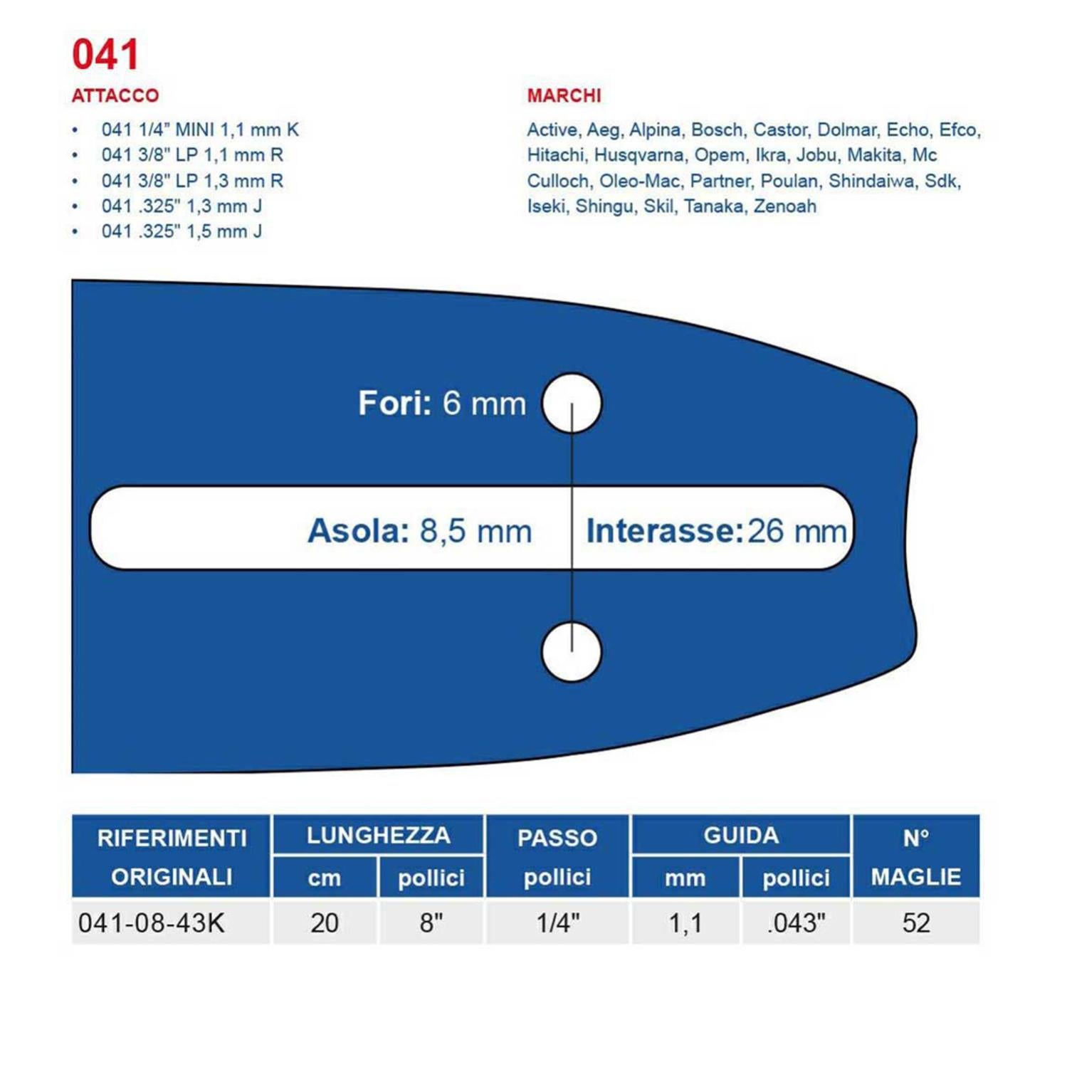 Barra Guida Per Motosega 40cm (52 Maglie, Passo 3/8, 1,3mm) Ricambio Generico