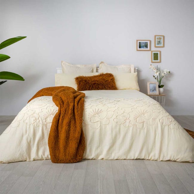 ARTean Funda ASCAIN bordada percal algodón beige natural cama 135 | Merlin
