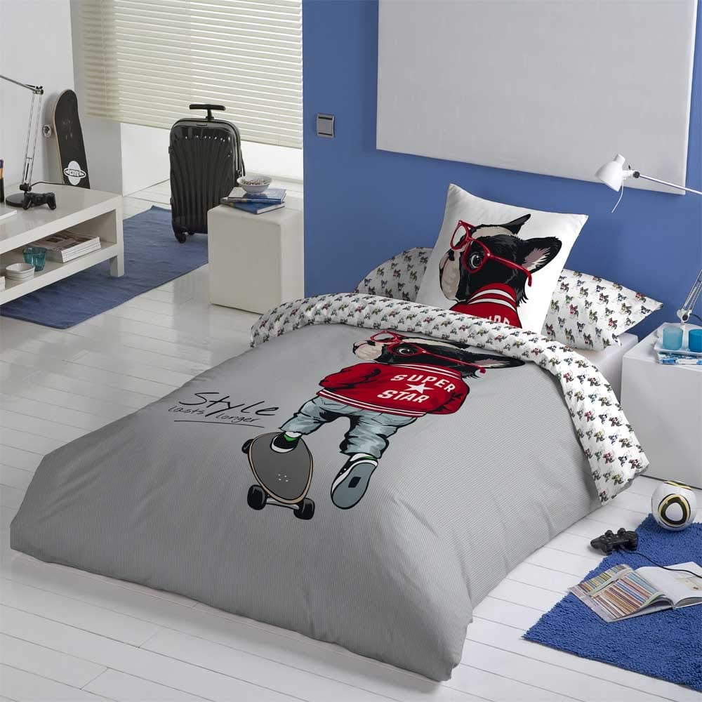 COTTON ARTean - Funda Nordica Infantil/Juvenil Reversible GATO 150X260 Cama  de 90