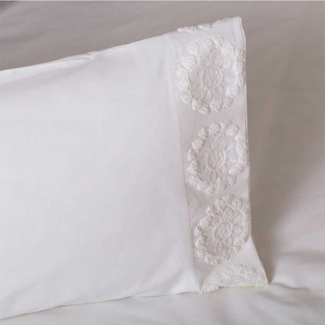 COTTON ARTean - Funda nórdica ASCAIN bordada percal algodón beige natural cama  180
