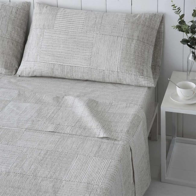 COTTON ARTean - Juego de sábanas bordadas ORO algodón 200 hilos blanco Cama  160