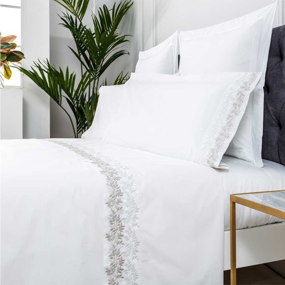 COTTON ARTean - Juego de sábanas bordadas ZUYANA algodón 200 hilos blanco  Cama 150