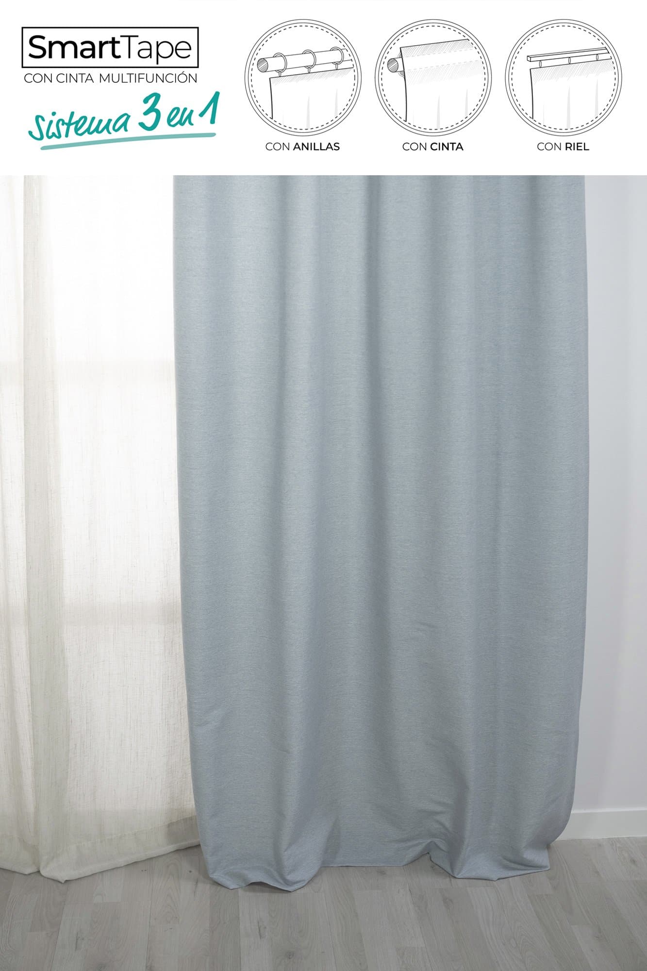 Tenda oscurante ignifuga Linen grigio fettuccia con passanti nascosti  140x300 cm