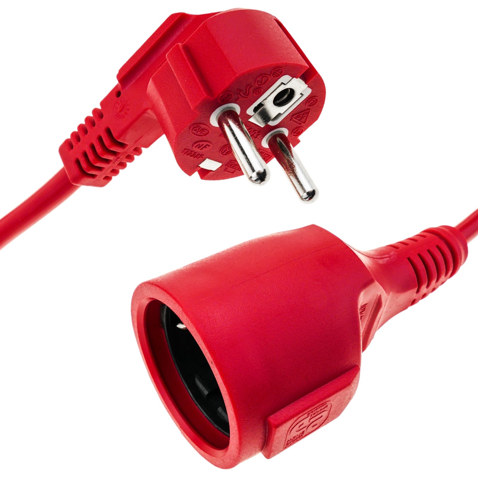 Alargador eléctrico de 10m Schuko macho a Schuko hembra color rojo