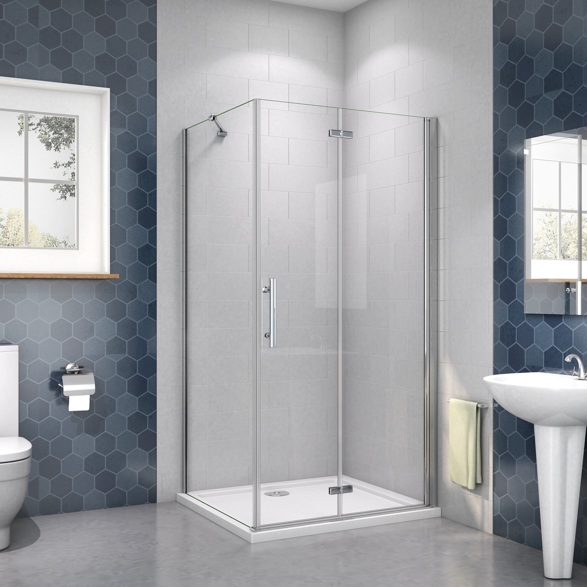 Aica mampara de ducha frontal plegable y panel lateral una barra 45cm perfil cromado vidrio antical 6mm (830-850)x(880-900)x1950mm