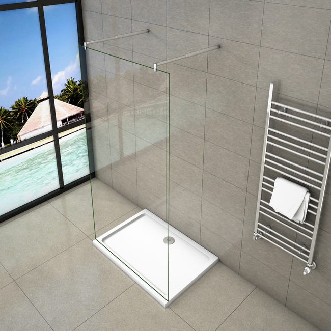 AICA Walkin Mampara Panel de ducha Panel Pantalla Fija Vidrio Templado de  8mm con Tratamiento Antical Perfil Cromado (58-60)x200cm