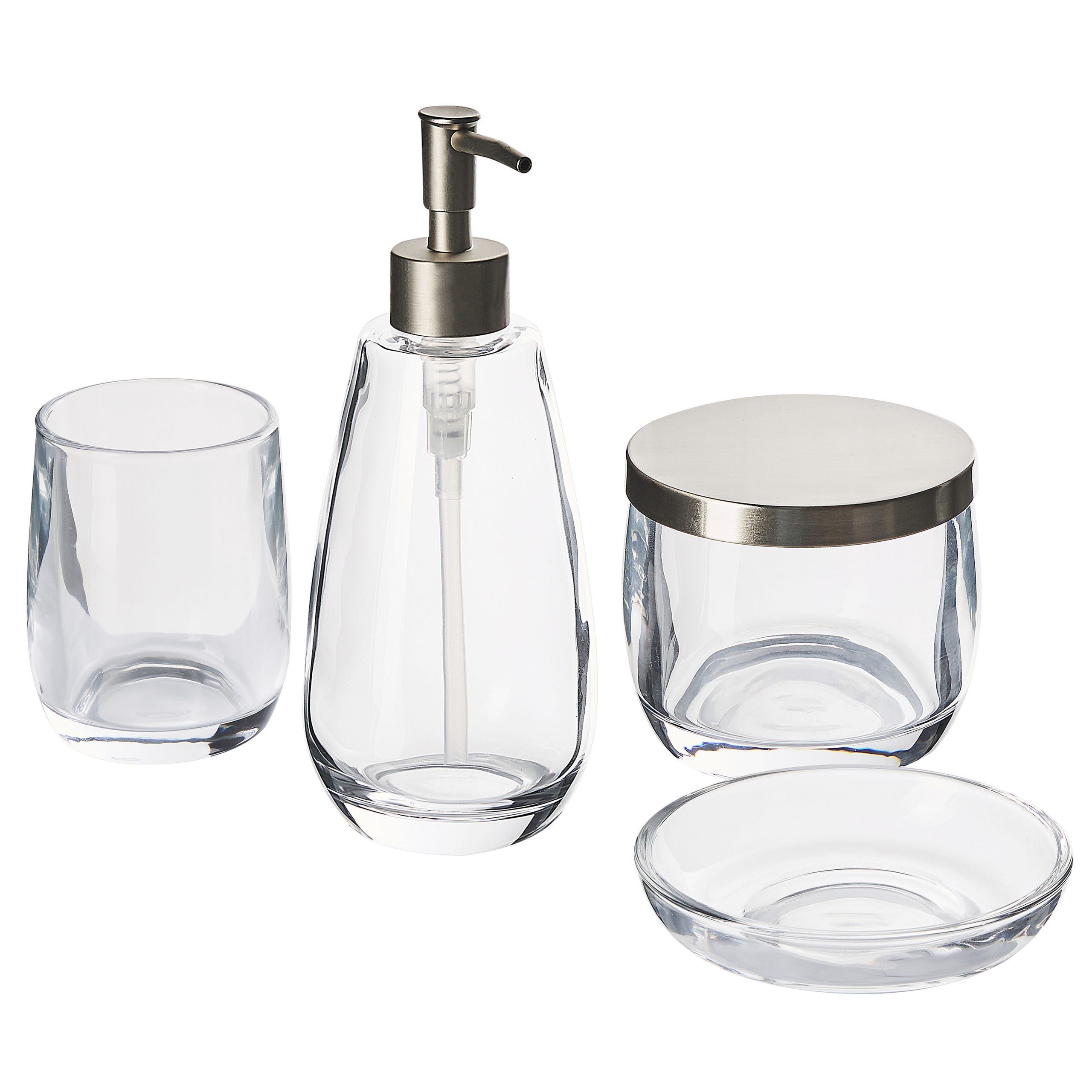 Beliani Conjunto de 4 accesorios de baño de vidrio transparente