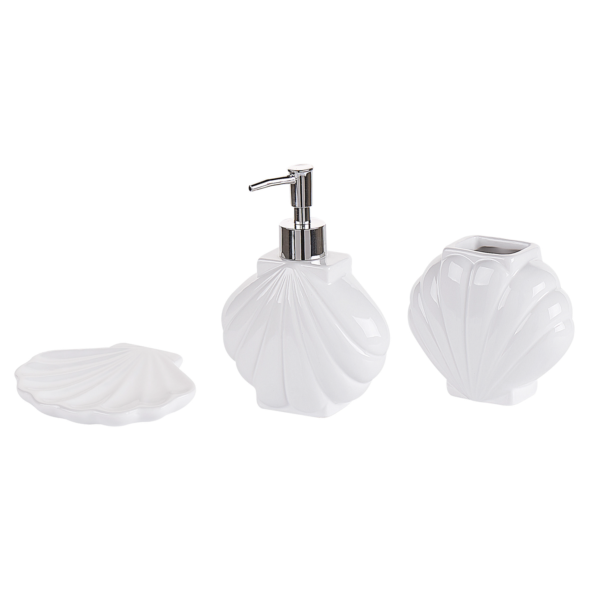 Accessori bagno da appoggio in set 3 pezzi in ceramica colore bianco Cup