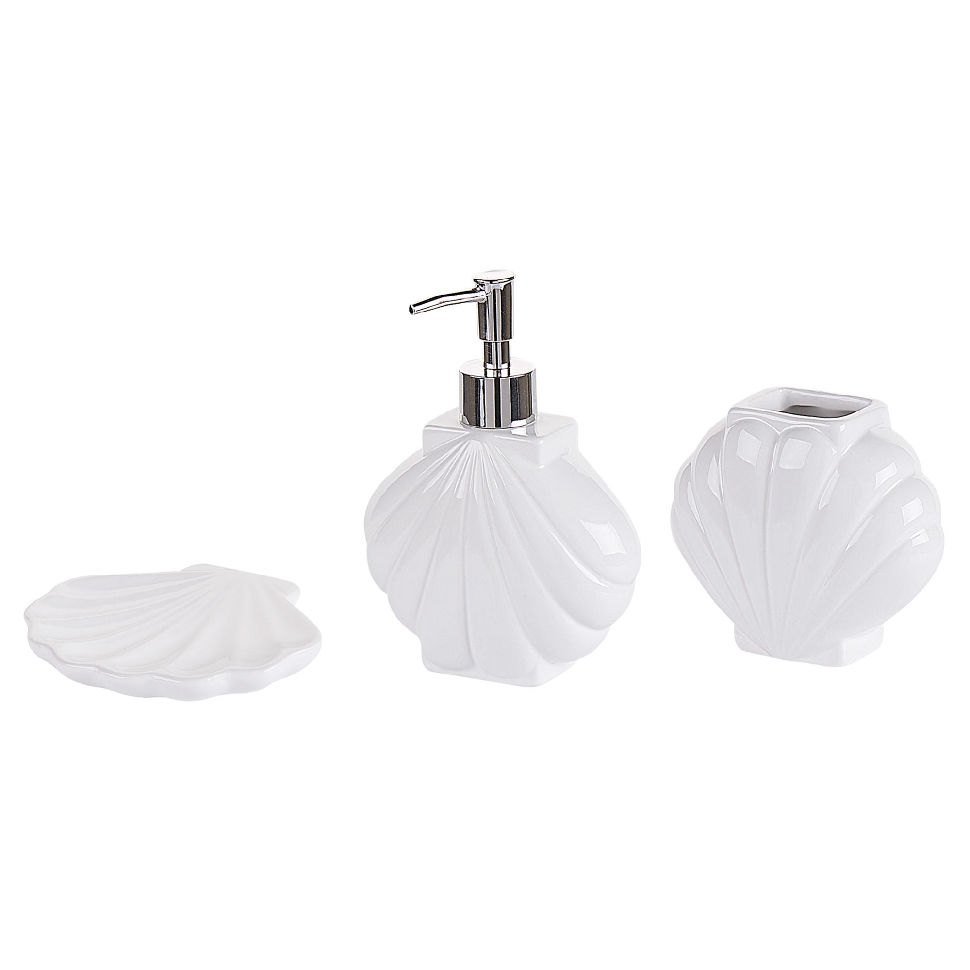 Accessori bagno da appoggio in set 3 pezzi in ceramica colore bianco Cup Accessori bagno da appoggio in set 3 pezzi in ceramica colore bianco Cup