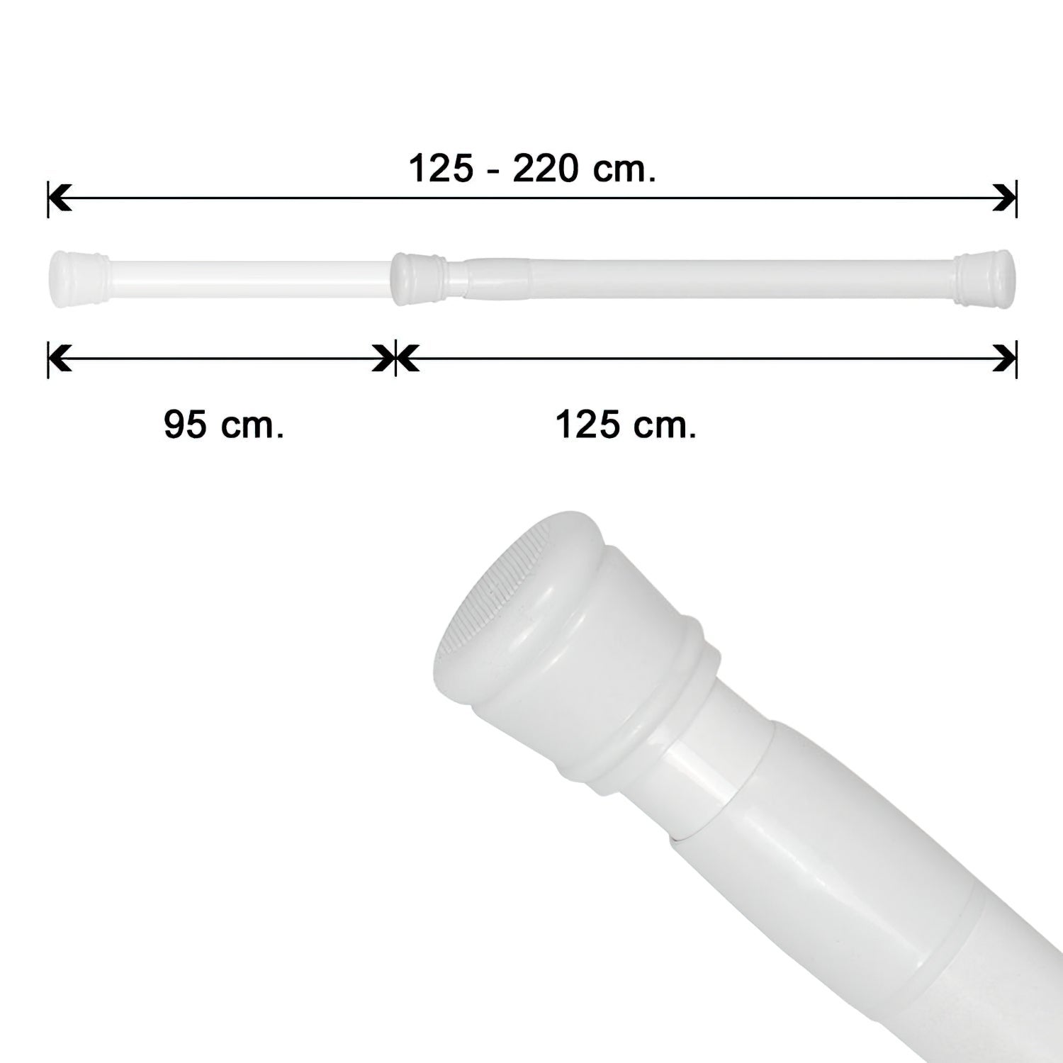 Barra para cortina ducha extensible aluminio blanco125 a 220 cm.