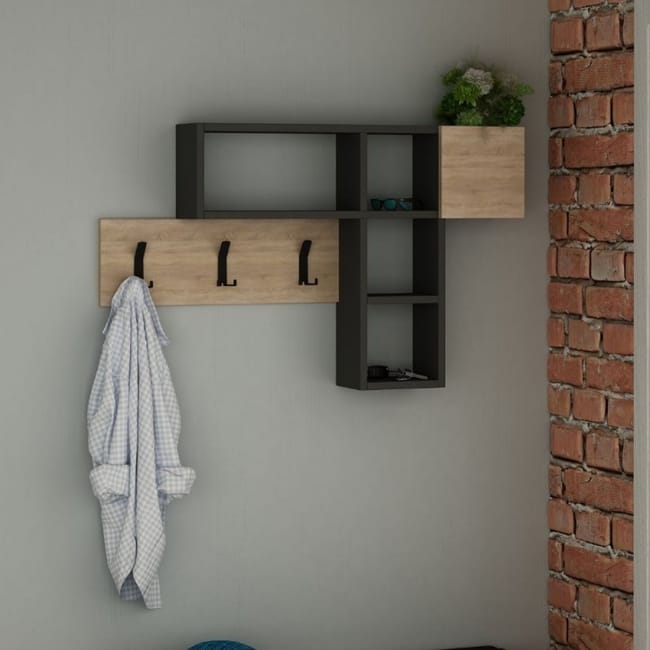 Juego perchero de pared antracita y roble 99 5x15xh61 cm Leroy Merlin