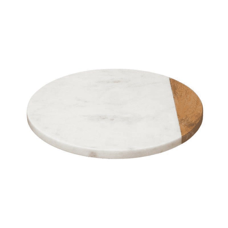 Plateau tournant en bois de manguier naturel et marbre Blanc - Diamètre 30  x Hauteur 3,8 cm