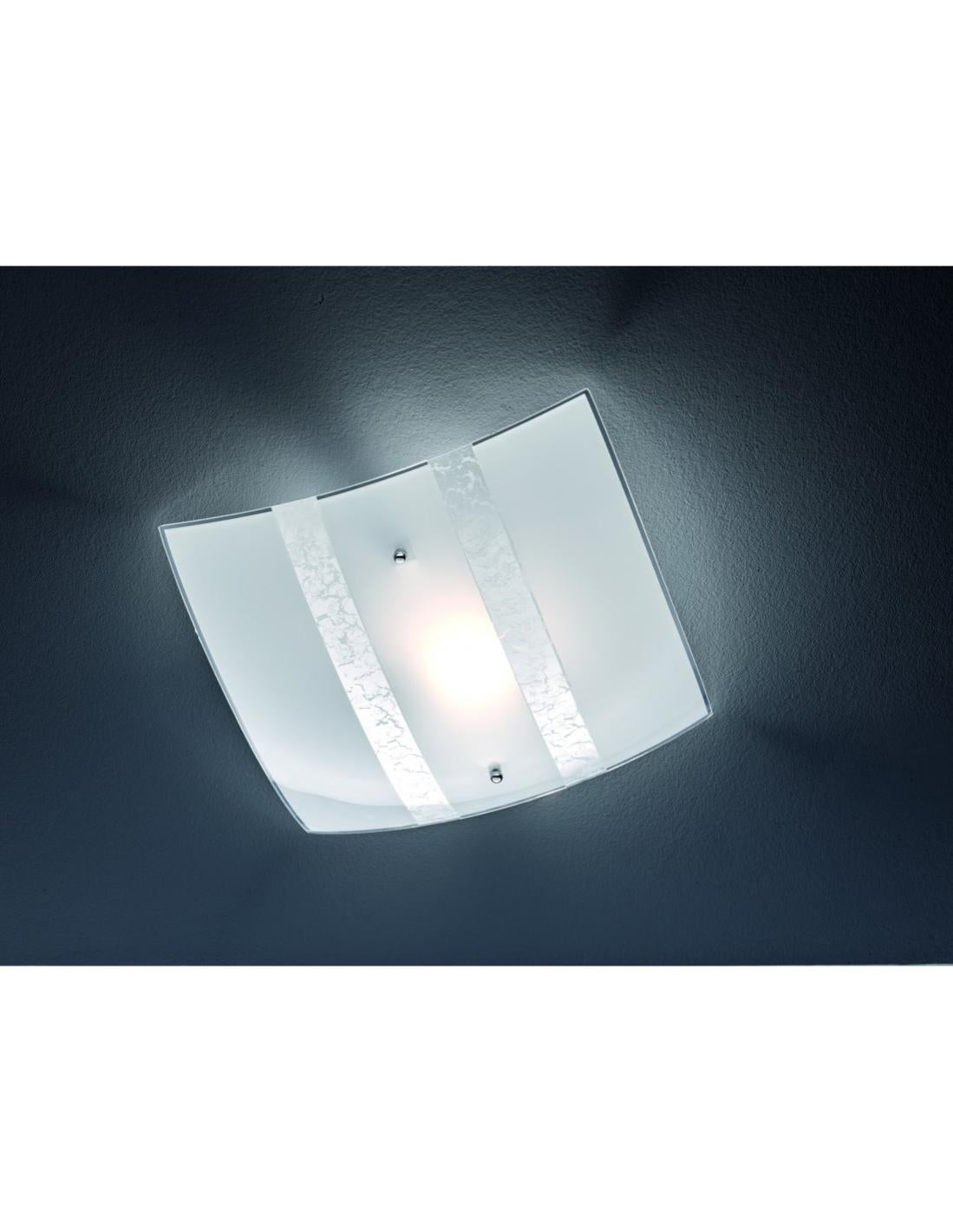Plafoniera Quadrata Spirelli In Vetro Decorato Con Cerchi - 30x30cm, Attacco E27, IP20, Max 40W