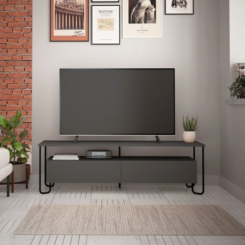 Mobile porta TV Dnard, Credenza per televisione da soggiorno, Supporto TV a  3 ante, Credenza bassa, 150x41h46 cm, Rovere