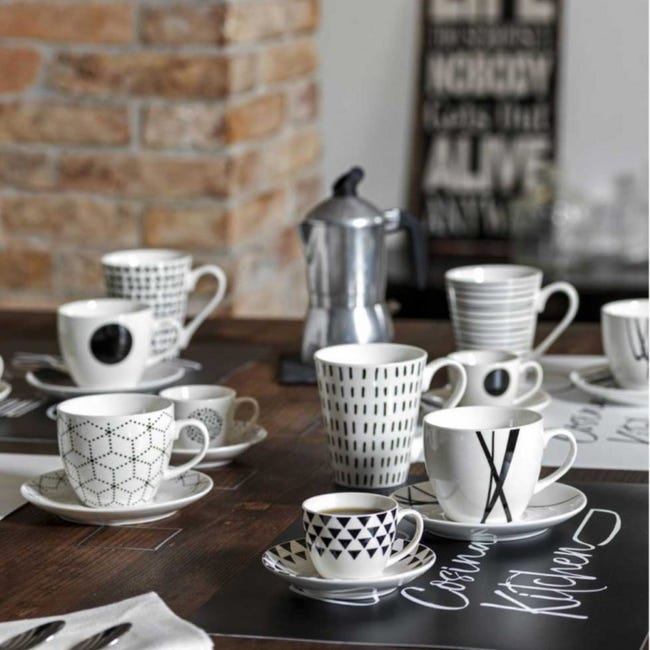 Set 6 tazze caffè con piattino coordinato Linea Metropolis Graphic Tognana