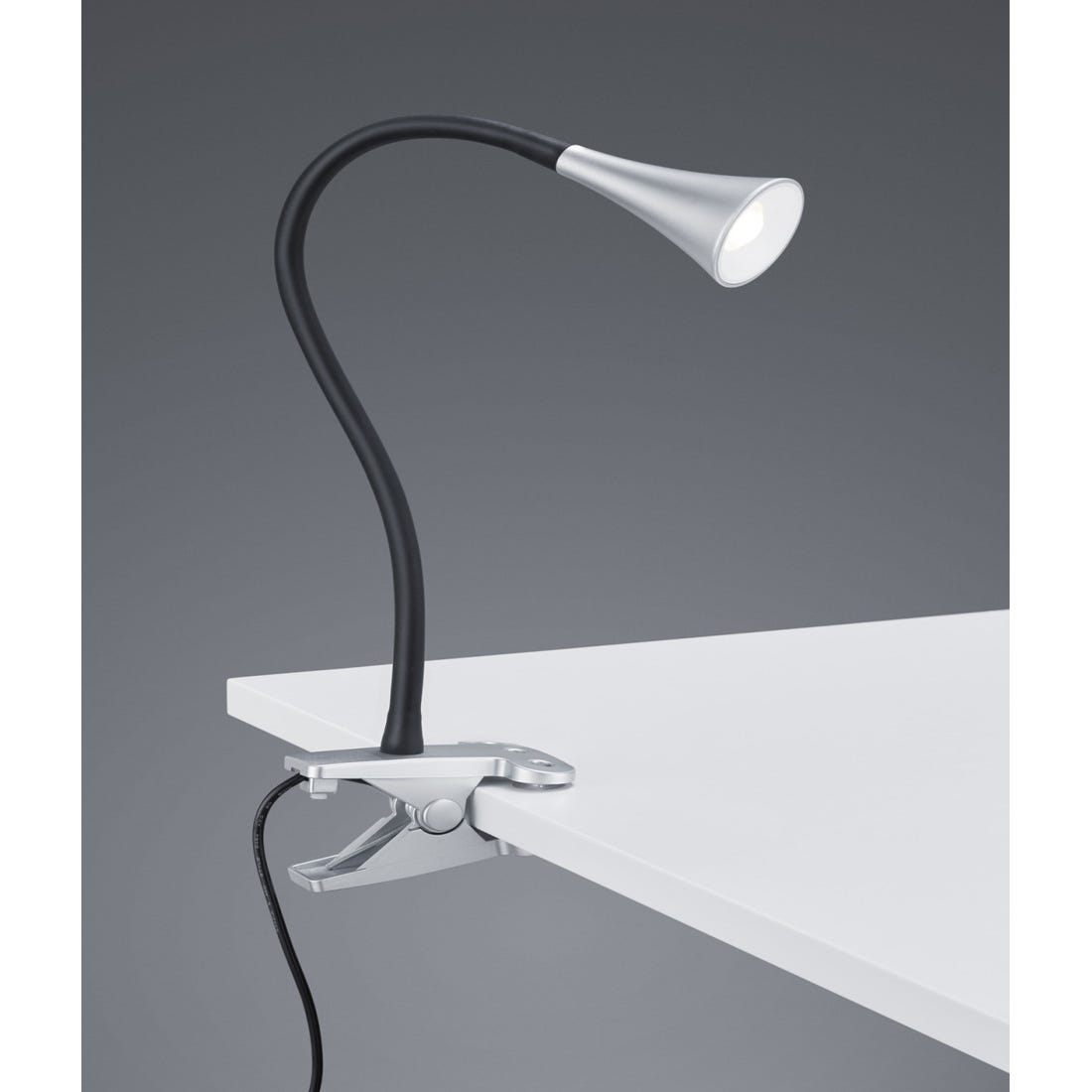 Lampe pince de bureau VIPER PVC gris silicone noir L.E.D intégrée