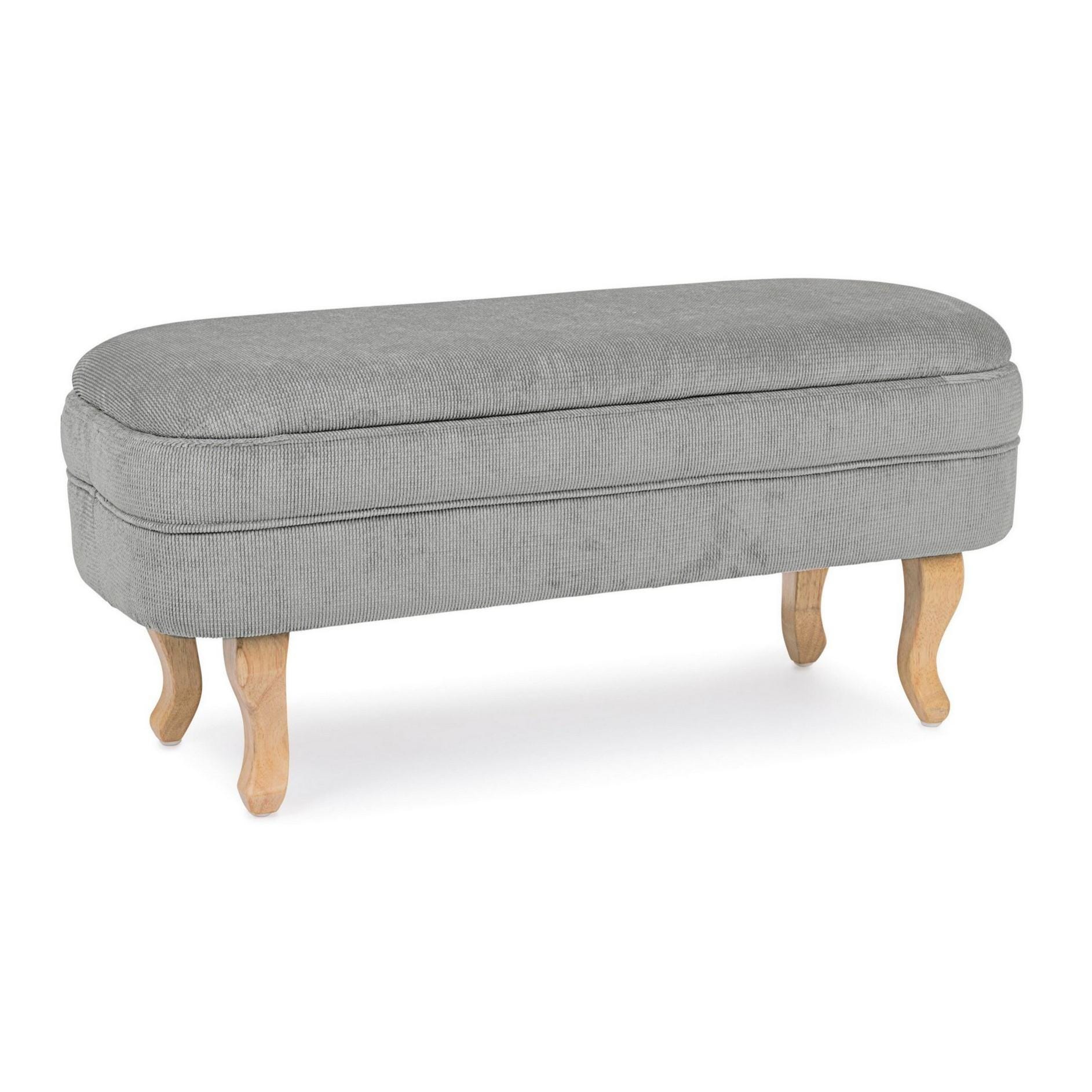 Panchina in tessuto grigio chiaro con contenitore e piedi neri 95 x 36 Panchina in tessuto grigio chiaro con contenitore e piedi neri 95 x 36