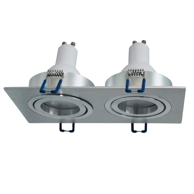 Faretti Led Doppio Faretto rettangolare argentato doppia lampada incasso LED GU10 16W luce ...