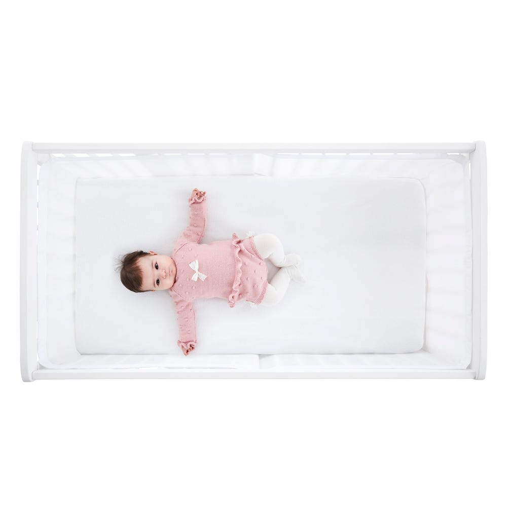 Filet périmétrique respirant Oxygen© pour lit bébé 60x120 en tissu 100%  respirant (sans remplissage). Prévient le risque de suffocation. Blanc