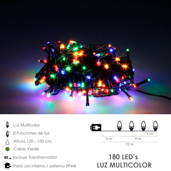 Guirlande de Noël de 180 Lumières LED Multicolores. Intérieur