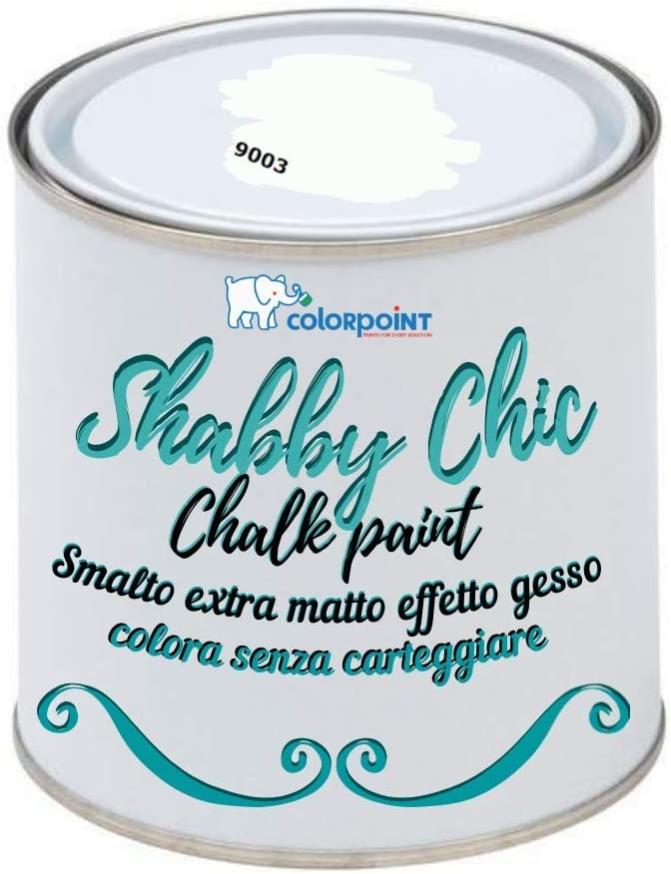 Vernice Shabby Chic CHALK PAINT 1 Litro - Bianco Ghiaccio 9003 - Pittura  Extra Opaca - Colora senza Carteggiare