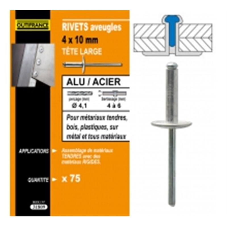 500 rivets alu / acier à tête large Ø 4 x 10 mm Leroy Merlin