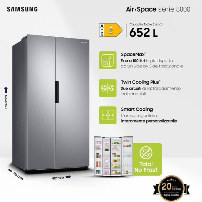 Samsung RS66A8101SL frigo américain Encadré/Autoportant E Acier