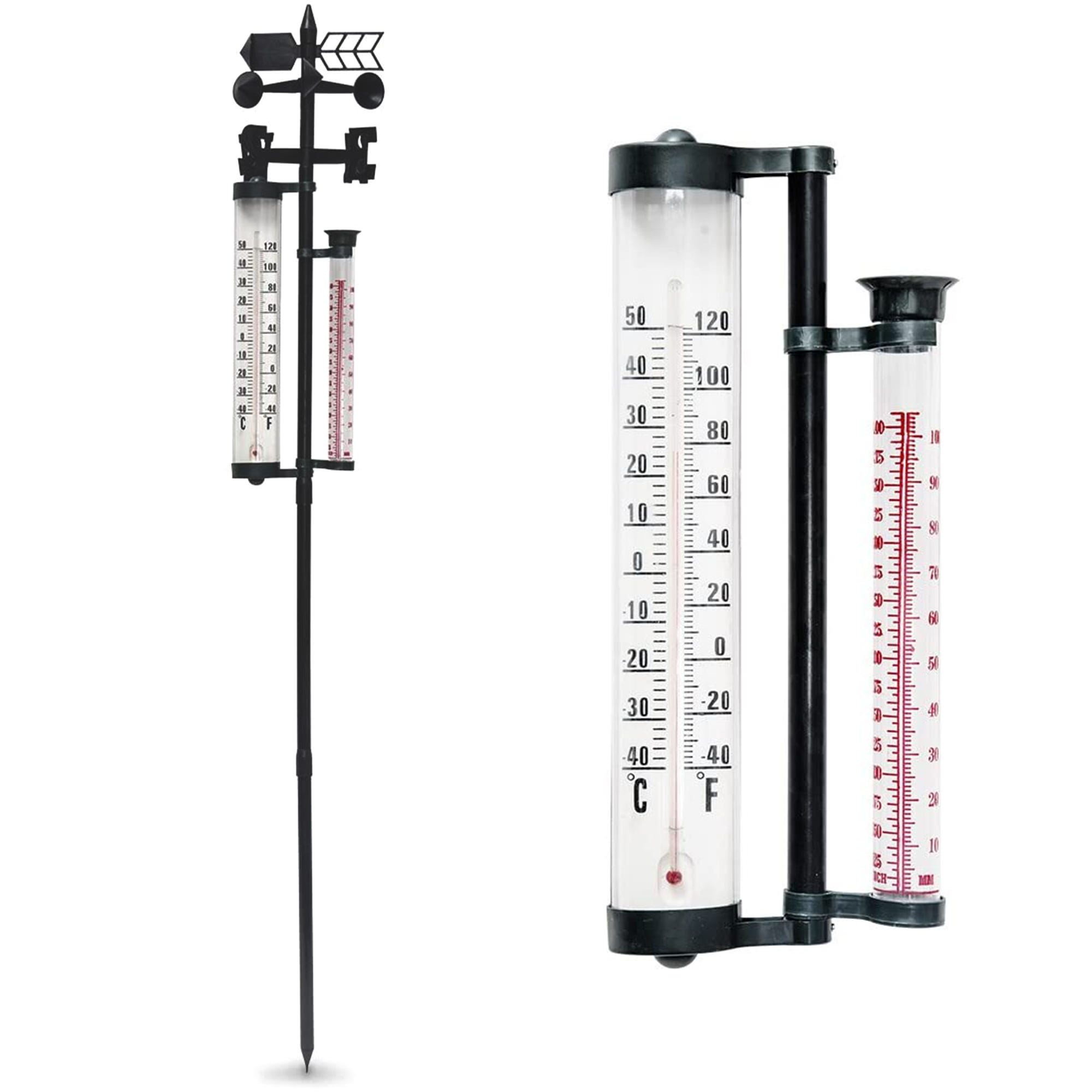 Grand Thermometre de Jardin - Pluviometre et Girouette - Direction du Vent  - 145 cm