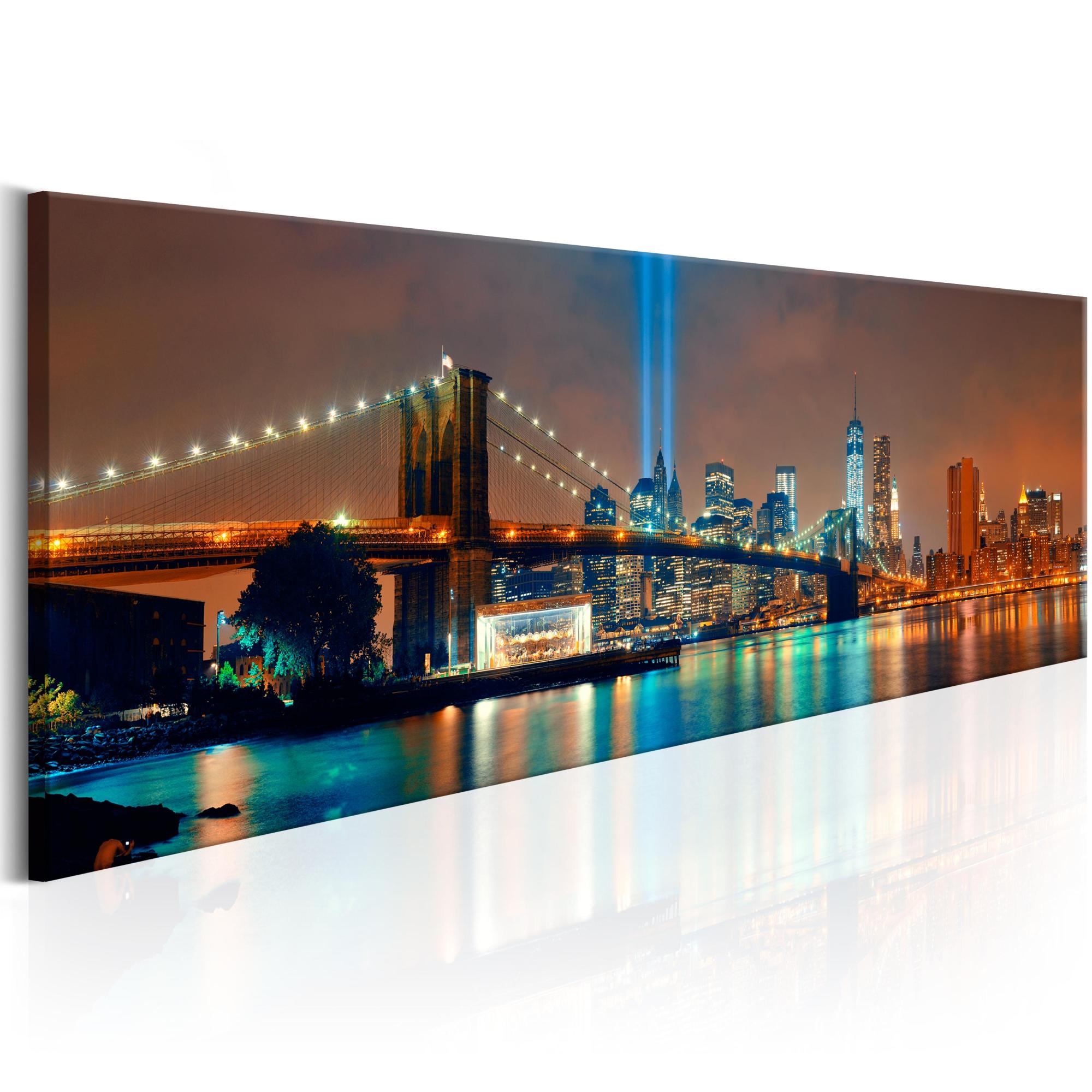 Tableau Déco New York Night – 5 Parties, Toile 200x100 Cm, Moderne