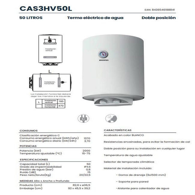 calentador de agua eléctrico de 50 litros Infiniton CAS3HV50L