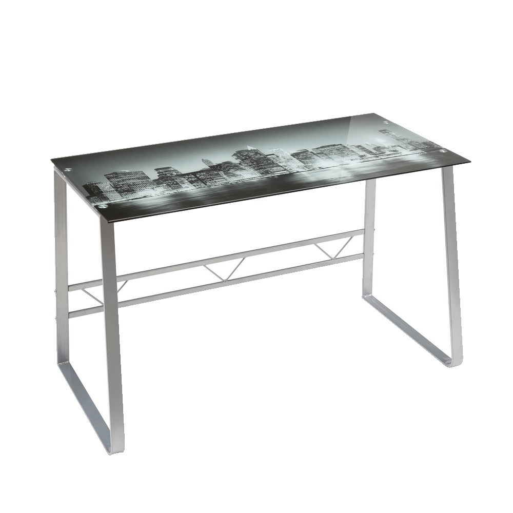 Mesa de escritorio GESLI 120x60, cristal, lacada blanco