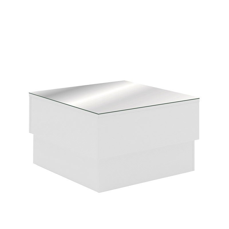Mesa de centro cuadrada blanca tyrpa mdf sobre de vidrio acabado espejo 60x60x35 cm